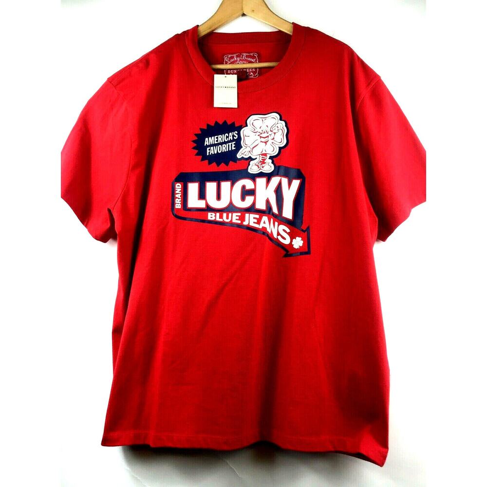 LUCKY Brand T-Shirt Mens Sz Large Red Graphic Logo Tee $39.50 NEW